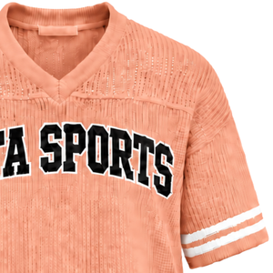 Camiseta Deportiva Ligera de Punto Rosa Melocotón con Cuello en V, Manga Corta, Detalle de Rayas, Personalizada, Oversize, Informal, Uniforme Deportivo para Equipo - Product Image 5