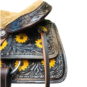 Selle de cheval adulte en cuir premium pour le barrel racing western, avec siège et équipement, disponible - Product Image 3