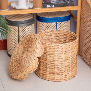 <b>Large</b> Water Hyacinth <b>Storage</b> <b>Basket</b> with Scalloped Lid - Product Image 1