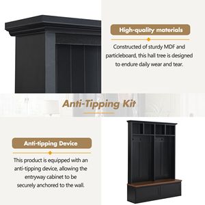Appendiabiti 4-in-1 in Stile Rustico con Panca Effetto Legno e 2 Grandi Cassetti, Organizzatore per Ingresso - Product Image 3