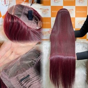 Perruque de cheveux humains droite à double étirement à cuticule alignée Bourgogne Couleur chaude 2025 de perruque droite sans colle d'os de donneur brut - Product Image 6