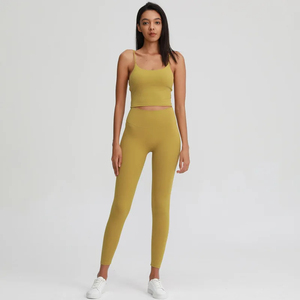 Ensemble de sport 2 pièces respirant pour femme, grande taille, en Spandex/Polyester, avec logo personnalisé, soutien-gorge et leggings taille haute, pour gym, fitness et yoga - Product Image 5