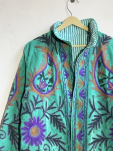 Vibrant Kashmiri Embroidered <b>Velvet</b> Suzani <b>Jacket</b> | Vintage Reversible Boho Coat | Embroidery <b>Jacket</b> - Product Image 4