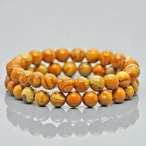 Pulsera Elástica de Cuentas de Jaspe Camello Natural de 8mm, Lisas y Redondas, Grado AA, Joyería Curativa al por Mayor - Product Image 1