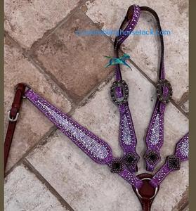 Western Horse Bridle Set Hand <b>Tooled</b> <b>Leather</b> Headstall Breast Collar Matching Reins Conchos Decorated Custom Colors Custom Horse - Product Image 5