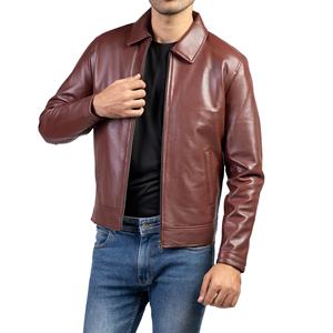 <b>Men</b> Rugged Leather <b>Jacket</b> Genuine Leather Casual Zip Front Durable Comfortable Outdoor Regular Fit Outerwear - Product Image 1