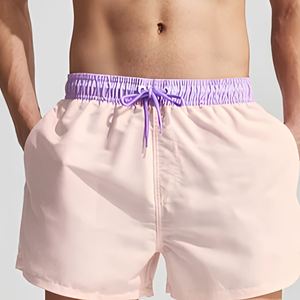 Shorts de Baño para Hombre, Color Rosa Claro, Satinados, con Cordón Ajustable, Cintura Alta, Secado Rápido, Ecológicos, Casuales, con Bolsillos - Product Image 3