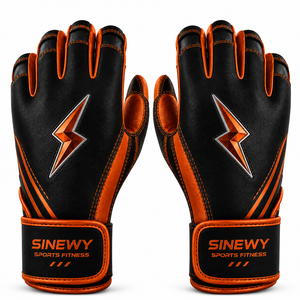 SINEWY SPORTS Custom Wholesale Baseball Batting Gloves | Leather <b>Hook</b> Loop Closure | Quick-Dry | Pitch Black Burnt Orange - Product Image 1