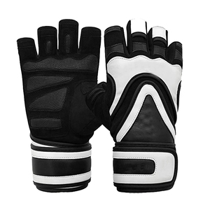 Gants de fitness demi-doigts noirs et blancs respirants pour la musculation et l'entraînement en salle de sport avec sangle de poignet - Product Image 1