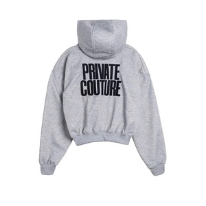 Sweat-shirt à capuche unisexe surdimensionné en molleton gris, personnalisable OEM/ODM avec logo privé, fermeture éclair, écologique, décontracté, printemps - Product Image 3