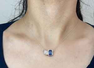 Collier pendentif Toi et Moi en or 14 carats avec pierre précieuse octogonale et accents de diamants en or tricolore - Product Image 5