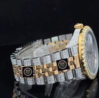 Jam Tangan Imperial Jewels Desain Baru Mewah Dua Warna Bertabur Moissanite Penuh, Tali Baja Tahan Karat Mekanis 42mm 10 Bar Tahan Air