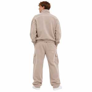 Ensemble de sweats à capuche oversize de haute qualité avec fermeture éclair et col montant pour homme, veste à poches cargo, jogging en molleton de coton épais personnalisé - Product Image 3