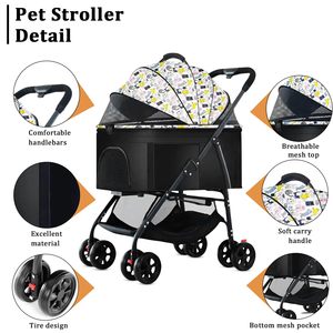 TH-PPS-438 Portable Four Wheel Pet Stroller with Durable Tires Lightweight Structure and Storage <b>Basket</b> - Product Image 3