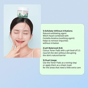 YADAH Cactus Toner Pads Acne Treatment Moisturizing Facial Cleansing Exfoliating Toning Pads 60 Count Cotton Material Vegan Oil - Product Image 3