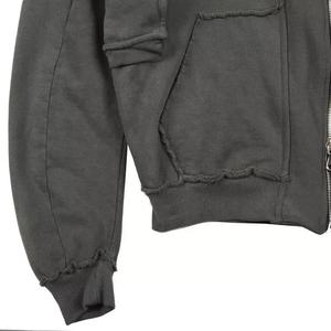 Sudadera con capucha personalizada de algodón 100% de alta calidad para hombre, con cremallera completa, con hombros caídos, bordada, con cuentas, teñida lisa de invierno - Product Image 4