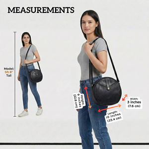 Bolso bandolera redondo de cuero genuino negro para mujer – Bolso de hombro circular ligero con cierre de cremallera - Product Image 6