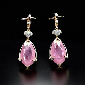 ต่างหูแบบห้อยรูปดอกกุหลาบสีชมพูเงินสเตอร์ลิงสำหรับ925เครื่องประดับแฟชั่นสำหรับเจ้าสาวสุดหรูมีดีไซน์เป็นรูปใบไม้ - Product Image 2