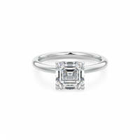 Cincin Pertunangan Solitaire Berlian Buatan Laboratorium 2CT Potongan Asscher Persegi Berlapis Rhodium Emas Kuning 18K dengan 4 Prong Setting