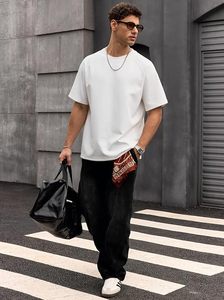 เสื้อยืดโอเวอร์ไซส์ผ้าฝ้ายแท้ 100% น้ำหนัก 220 กรัม พิมพ์ลายตามสั่งที่ไหล่ สไตล์ฮิปฮอป ไซส์พลัส ผ้าฝ้ายแท้ 100% ทรงบ็อกซี่ สำหรับผู้ชาย - Product Image 5