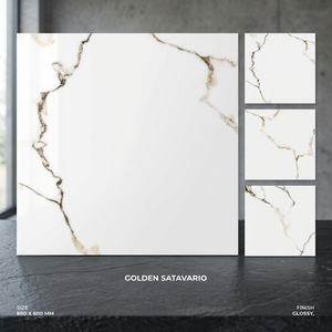 Carreaux de sol en porcelaine modernes 600x600mm, aspect marbre brillant, adhésifs, pour salle de bain et extérieur - Product Image 5