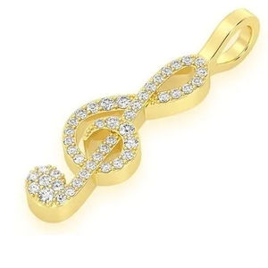SHRAMAN JEWELS Colgante Musical Personalizable de Oro Amarillo de 10K con Baño de Rodio y Diamante Natural en Forma de Clave de Sol, Amuleto Unisex para Amantes de la Música - Product Image 2