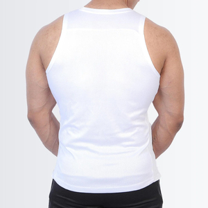 <b>Men's</b> <b>White</b> O-Neck Tank Top Solid Knitted Breathable Casual <b>Vest</b> 100% Polyester - Product Image 6