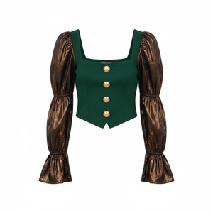 Blusa Casual de Moda para Mujer, Cuello Cuadrado, Manga Larga con Vuelo, Color Negro, con Botones - Product Image 1