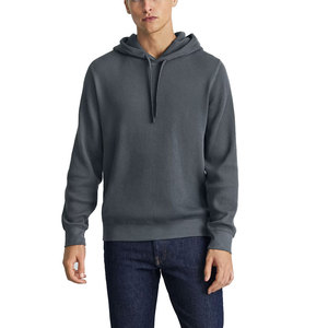 Sweat à capuche personnalisé de haute qualité en maille gaufrée épaisse pour homme, pull uni, couleur unie, oversize, en coton, streetwear - Product Image 3