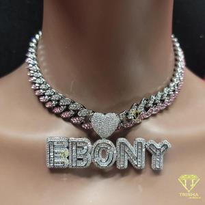 Luxury " EBONY " Letter Pendant <b>Chain</b> Lab Grown Diamond Custom <b>Name</b> Necklace Hip Hop Bling Jewelry Gift - Product Image 1