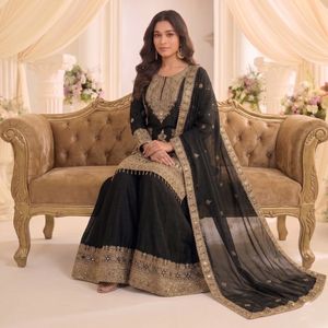 Heavy Soft Silk Elegant <b>Top</b> Bottom Set With Premium Real Mirror Embroidery <b>Net</b> Dupatta Wholesale Rate By Royal Export - Product Image 3