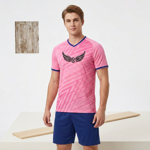Conjunto de Camiseta de Fútbol Personalizada con Cuello en V Rosa para Hombre, Manga Corta, Estampado Geométrico, Poliéster que Absorbe la Humedad, Uniforme para Todas las Temporadas, Adulto - Product Image 6