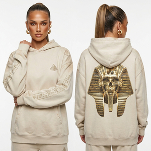 Sweat-shirt streetwear personnalisé tie-dye 500 GSM pour femme, motif crâne soleil, double manches, délavage acide, ourlet vieilli - Product Image 3