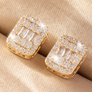Pendientes de Plata 925 con Diamantes Moissanite para Hombre, Certificados, con Incrustaciones de Diamantes, Corte Cuadrado Baguette, Ligeros, Joyería de Lujo - Product Image 2