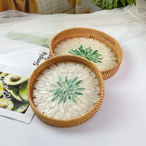 Offre Spéciale décoratif rond nacre rotin plateaux de service décoration de la maison sans poignées - Product Image 4