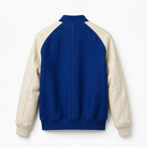 Veste universitaire bleue et blanche pour homme avec broderie de lion, fermeture à boutons pression, manches blanches, broderie de lion, style baseball - Product Image 3