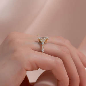 IGI/GIA Lab Grown Vintage 14K oro blanco Unisex boda/anillo de compromiso corte diamante aniversario fiesta regalo pera corte ovalado diamante - Product Image 2