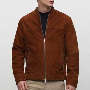 Fully Customized <b>Men's</b> <b>Suede</b> Leather <b>Jacket</b> Winter Stand Collar Front Logo Eco-Friendly Breathable Waterproof Windproof High - Product Image 1