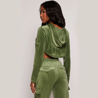 Ensemble pantalon cargo ample et veste courte zippée en velours vintage brodé, couleur unie, décontracté, écologique, pour femme, vente en gros