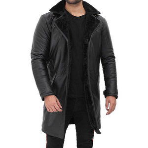 Manteau long ceinturé en cuir et fourrure marron, style vintage, tendance, écologique et imperméable pour homme, collection hiver 2026 - Product Image 3