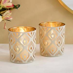 Porte-bougie cylindrique à motif feuille d'or, résistant à la chaleur, décoration d'intérieur - Product Image 4