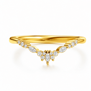 Bague de mariage en or massif 14K/18K avec diamant de laboratoire Chevron Marquise, clarté DEF-VVS, 0,25 CTW, plaqué rhodium, bijoux fins - Product Image 3