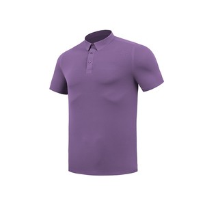 เสื้อโปโลผู้ชายแขนสั้นสีม่วง ผ้าถัก สีพื้น สไตล์ลำลอง ทรงปกติ ดีไซน์ติดกระดุมด้านหน้า - Product Image 4