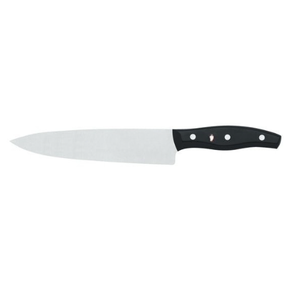 Ensemble de couteaux de cuisine à manche noir et lames argentées avec support en bois brun clair, ciseaux et aiguiseur pour trancher et hacher - Product Image 2