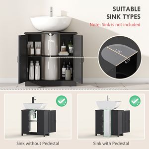 Mobile Bagno con Lavabo in PVC Nero Regolabile, Combinazione Mobiletto e Lavabo su Piedistallo per Uso Alberghiero - Product Image 4