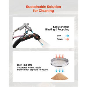 Kit de chorro de arena de 1200W para limpieza de carbono, con pistola de chorro de arena de 5.5lbs y boquilla de extensión, y aspiradora integrada - Product Image 4
