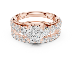 Elegante anillo de compromiso de oro rosa chapado con moissanita redonda y diamantes, engaste halo tipo cojín, diseño trenzado de varias filas para mujer - Product Image 1