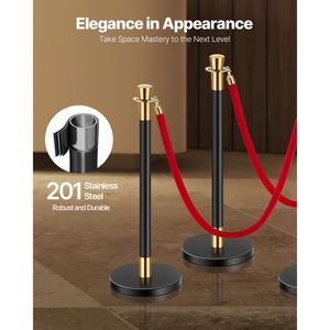 Set di 6 Pali in Acciaio Inox con 4 Corde in Velluto Rosso, Barriere per il Controllo della Folla per Fiere - Product Image 2