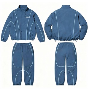 Ensemble de survêtement bleu unisexe Nobilis, veste à fermeture éclair à manches longues avec poches latérales, design sportif, coupe régulière, vêtements d'automne - Product Image 1