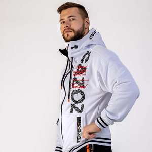 Sudadera con capucha para hombre de material súper pesado de 500 gsm, estilo urbano, con serigrafía y efecto desgastado, color blanco. - Product Image 2